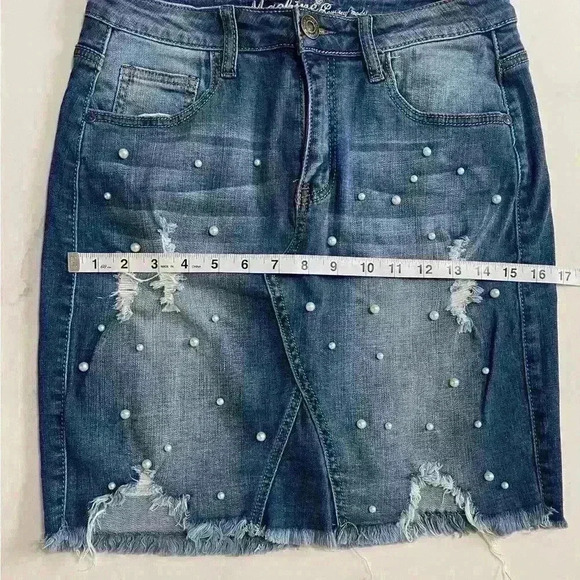 Machine Nouvelle Mode Skirt Womens Large Blue Denim Ripped Size Italy L USA 30 - Picture 5 of 9